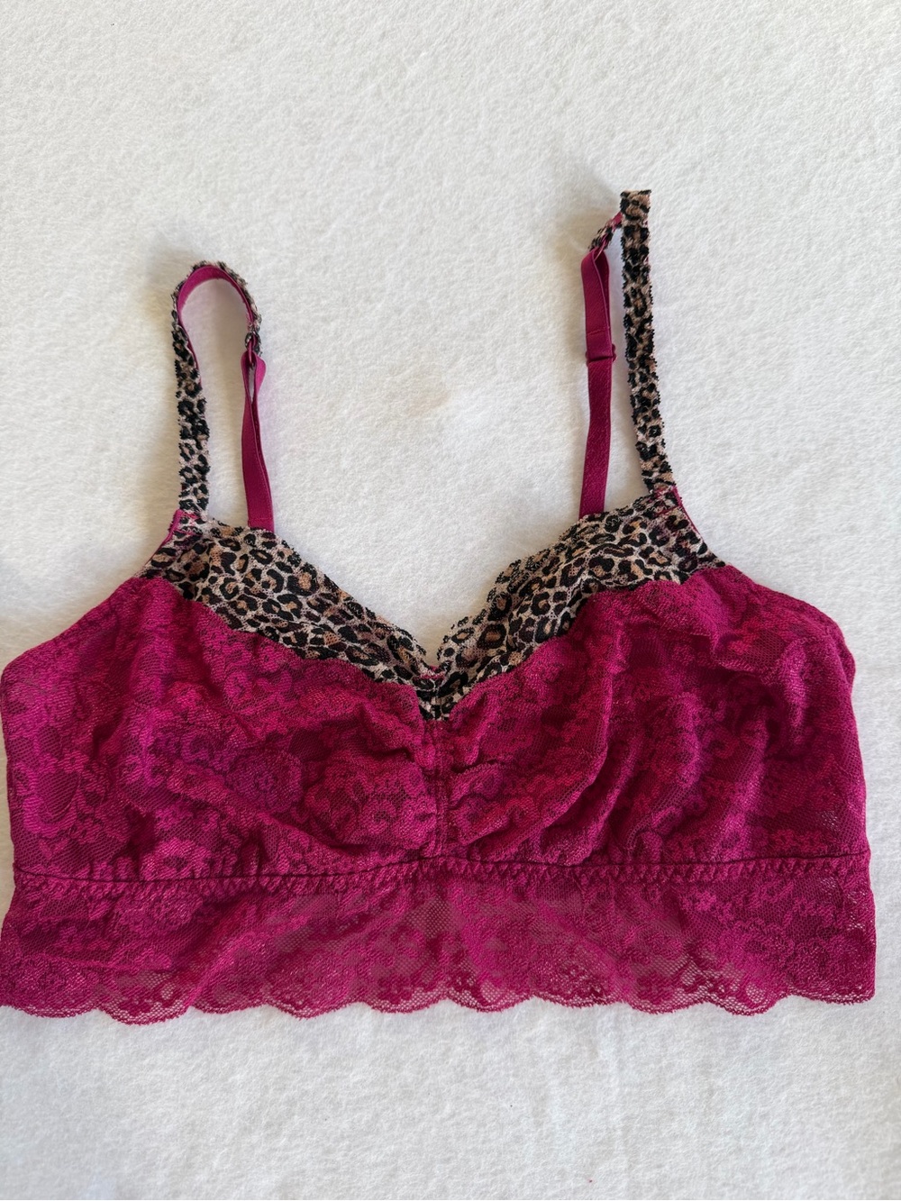 Victoria's Secret Magenta Lace Bralette with Leopard Trim